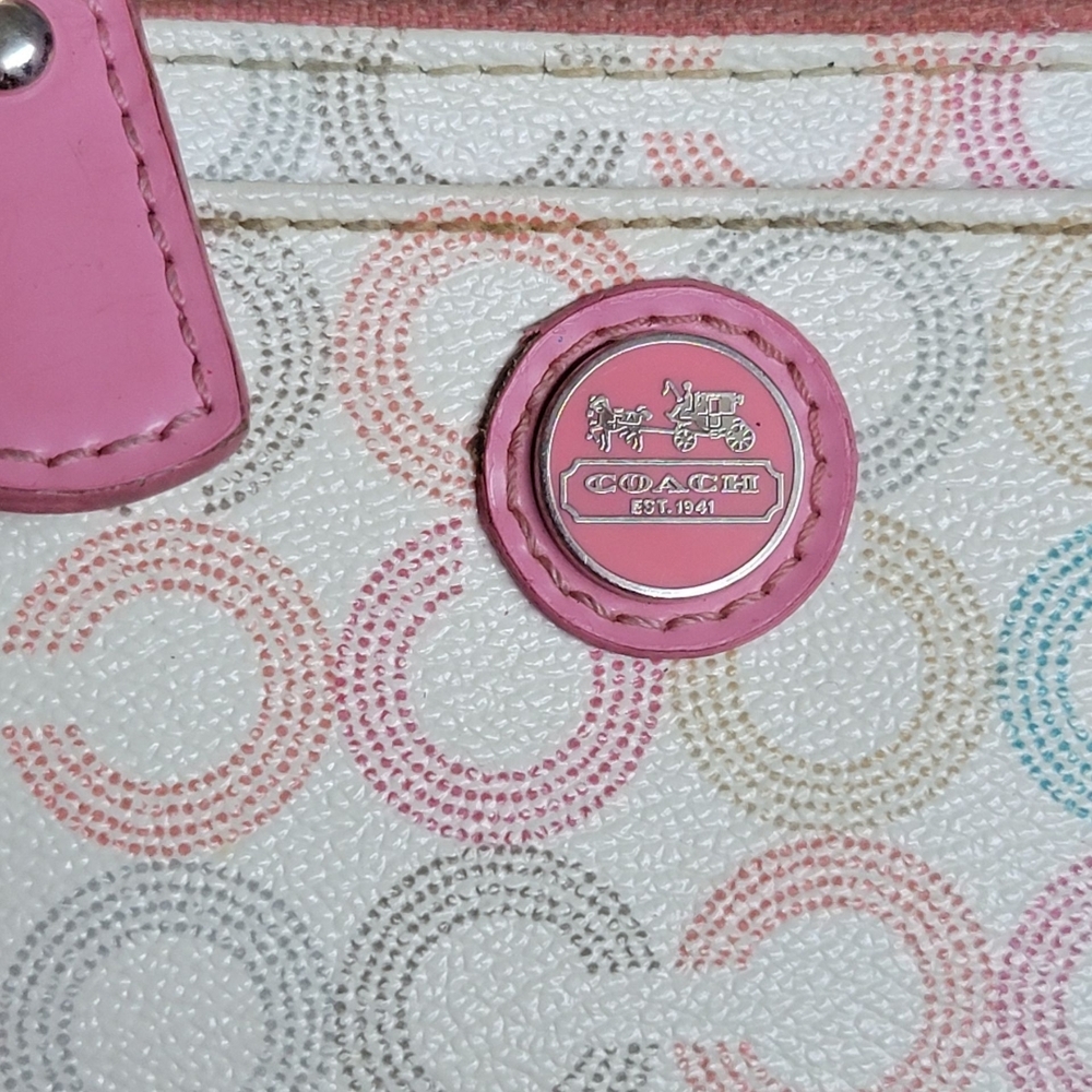 Coach Waverly Optic Art Coin Purse  multi-color signature C W/ Pink Leather Trim - Picture 6 of 15